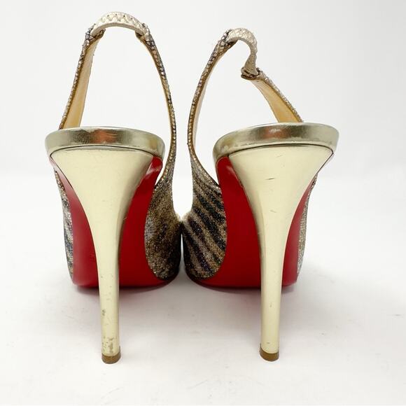 Christian Louboutin Gamma Talon 120 Glitter Slingback Heels 38.5 - Picture 6 of 12
